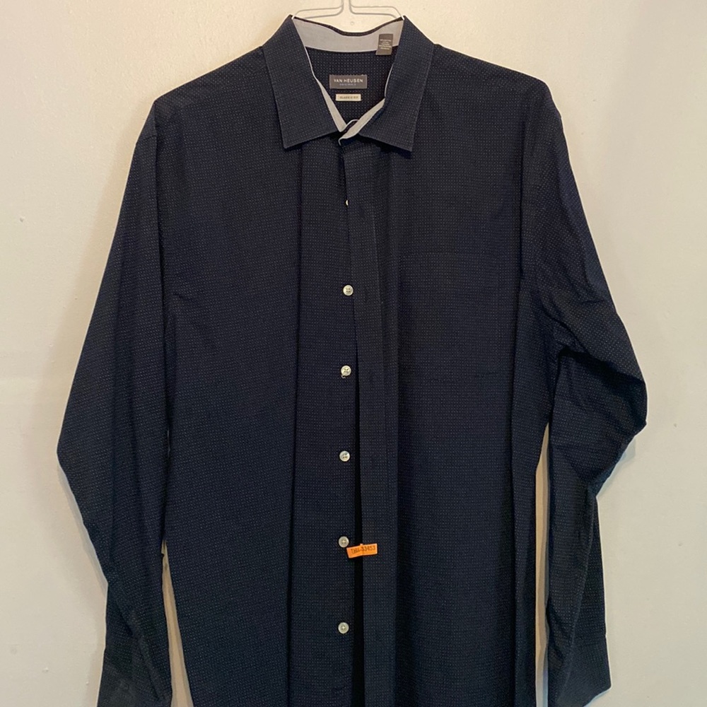 Van Heusen XL Dark Blue / Dots button down mens dress shirt